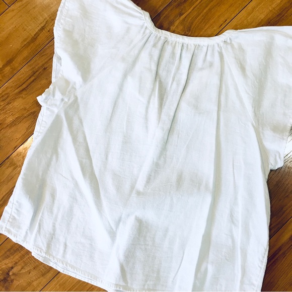 White boho summer beach coastal tee shirt blouse top shirt linen rayon m… - Picture 4 of 7